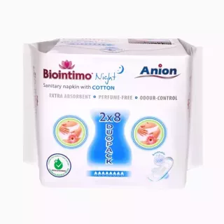 ANION Biointimo - Dámské hygienické vložky s anionovým proužkem -  NOČNÍ DUO pack 2x8 ks